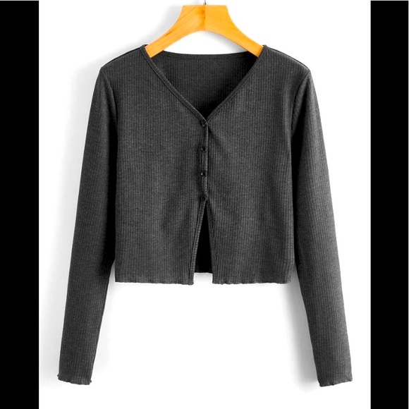 Crop Rib Knit  Button Up Slim Fit Cardigan - Picture 1 of 2